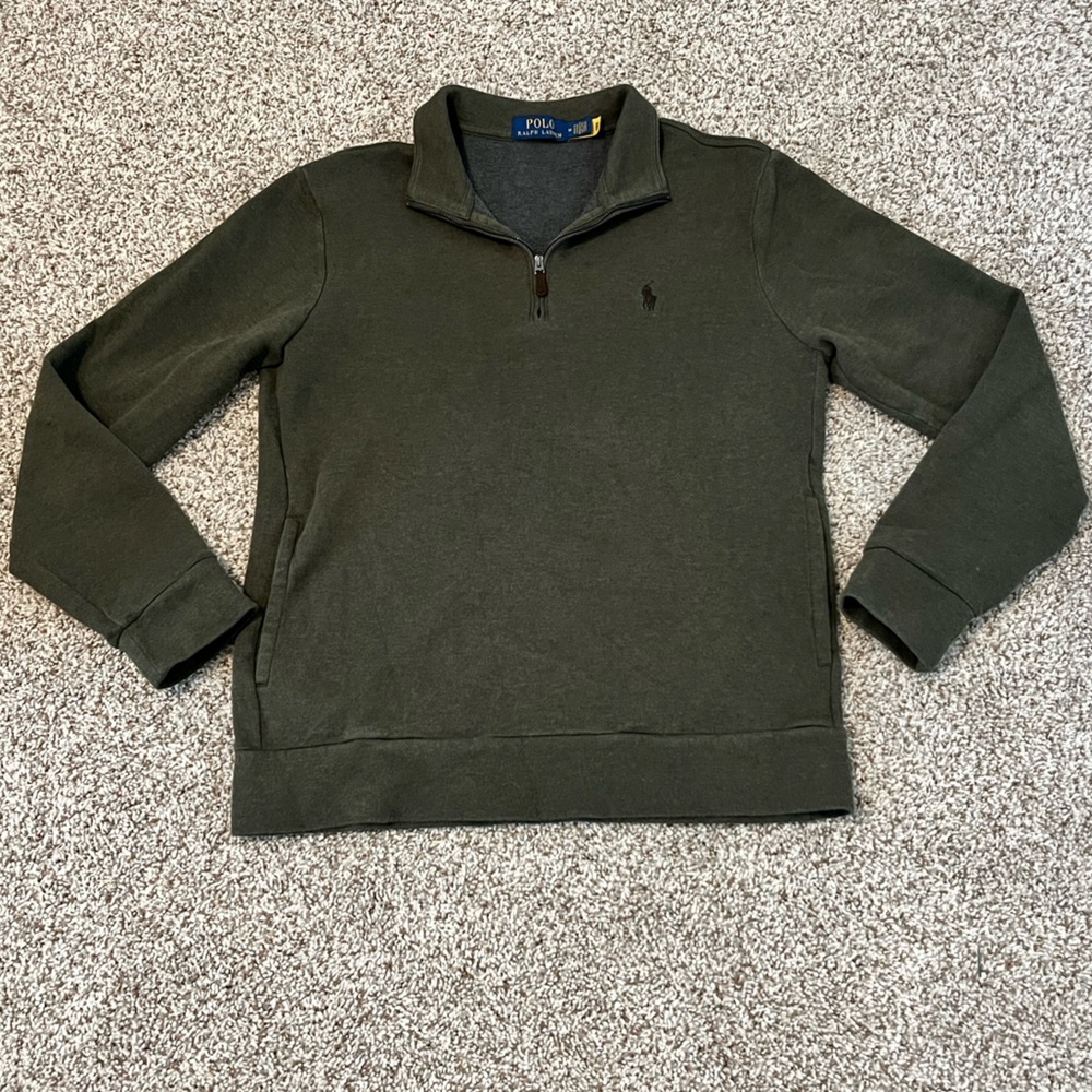 Polo Ralph Lauren Olive 1/4 Zip Mock Neck Double Knit Pullover Sweater